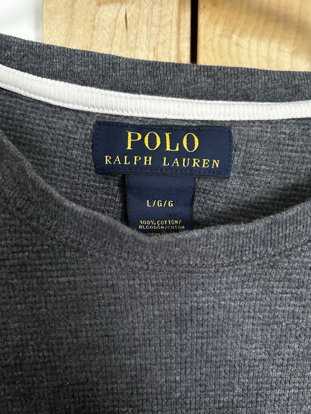 Polo Ralph Lauren camicia termica uomo grande grigia manica lunga bianca logo pony