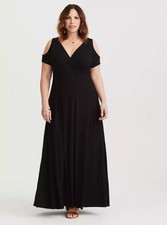 Torrid Black Jersey Cold Shoulder Faux Wrap Maxi Dress Women's Plus Size 1 1X 