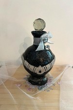 Decorative Black Flecked Perfume Bottle with Silver Rhinestones Silver Ribbon