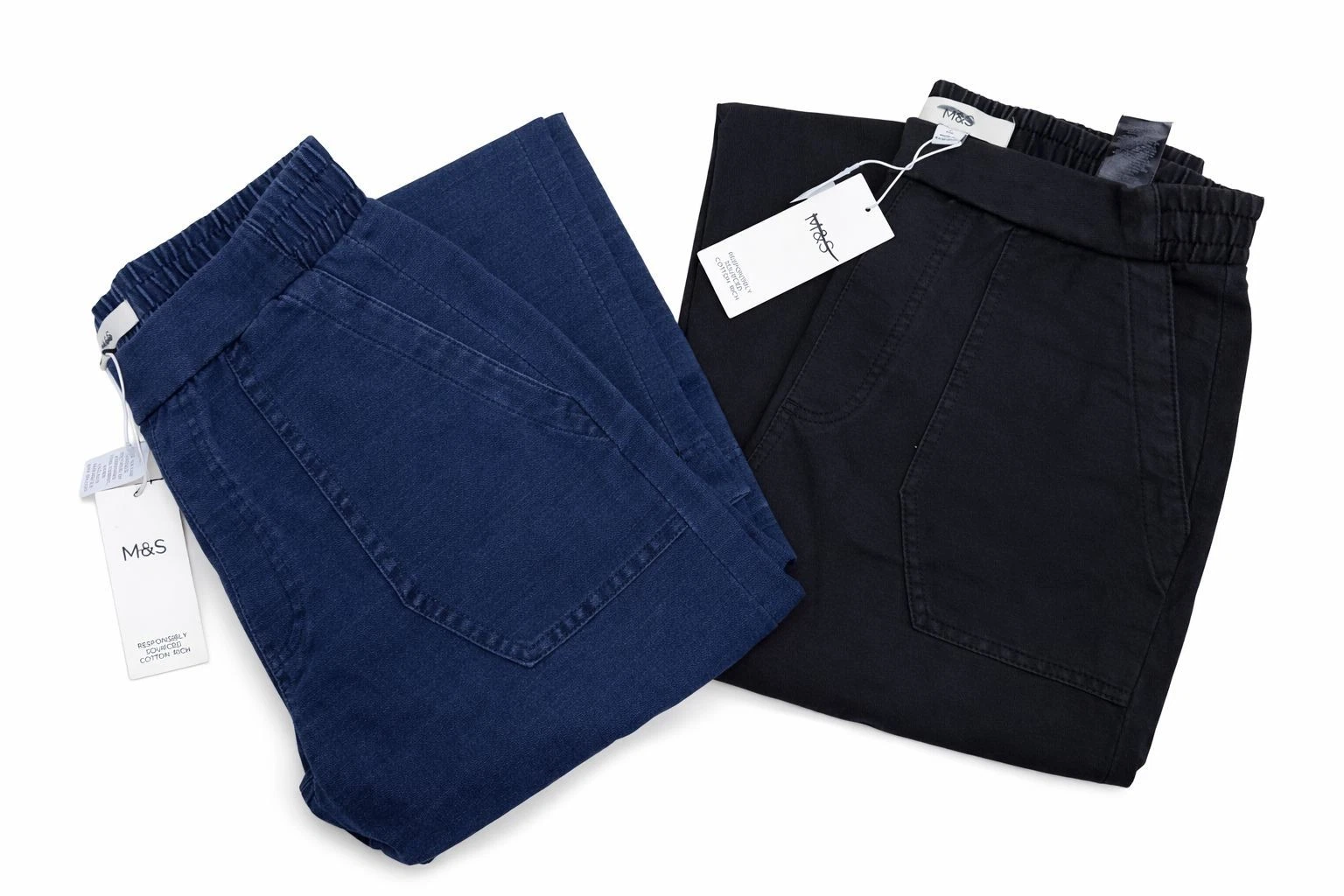 M&S Womens Wide Leg Elasticated Denim Trousers Stretch Pants High Rise Waist
Opens in a new window o