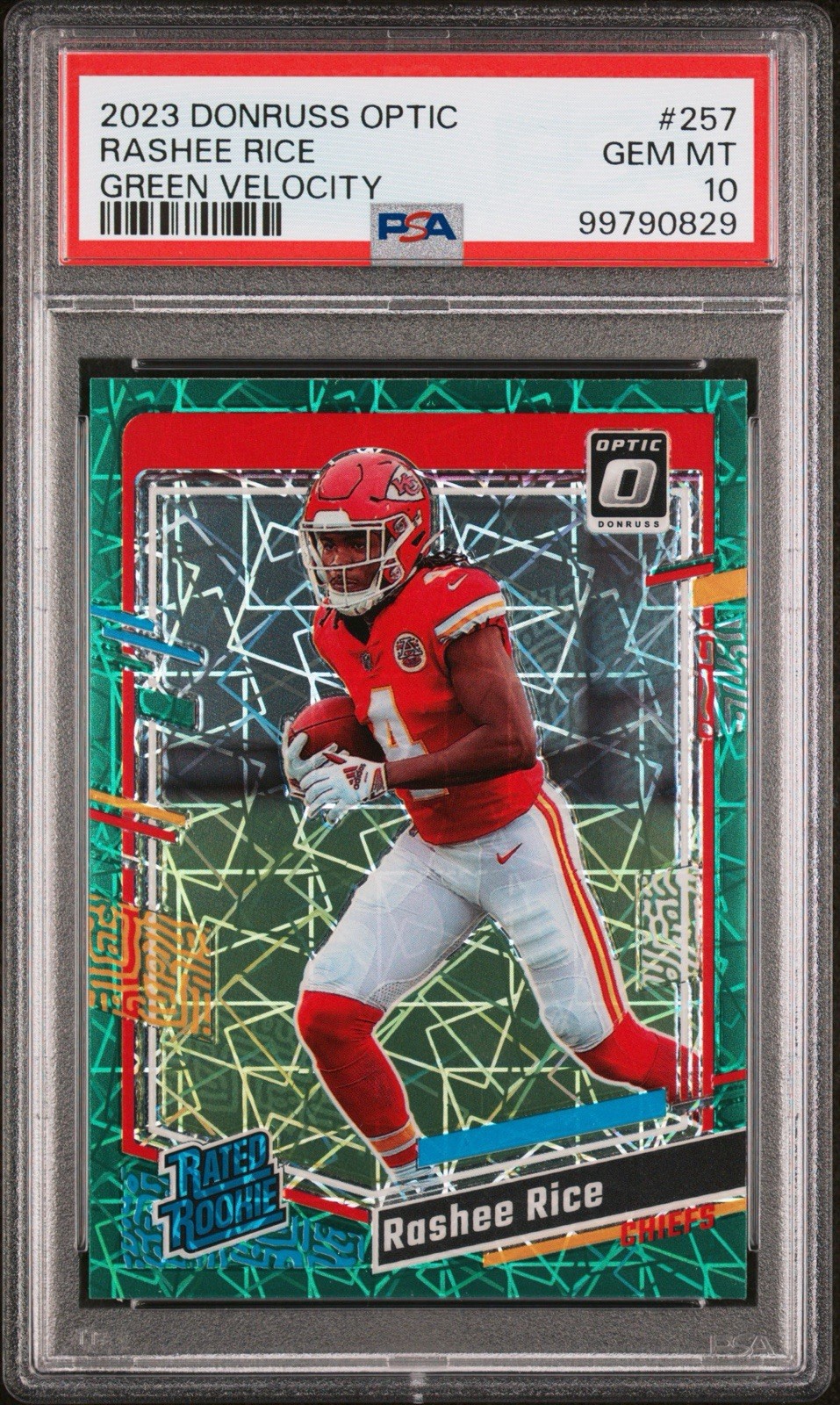 Rashee Rice 2023 Panini Donruss Optic #257 Green Velocity PSA 10 Rookie Card