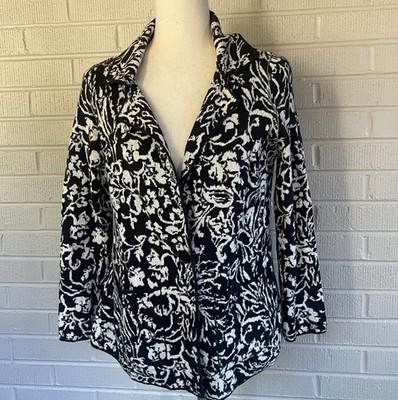 Anthropologie Sweater Blazer Ett:Twa Women s MEDIUM Black Ivory Reversible