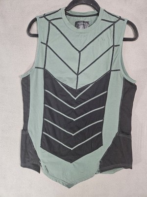 Super X Arrow Mens Medium Tank Top Shirt Fitted Green Black Athletic Pockets 