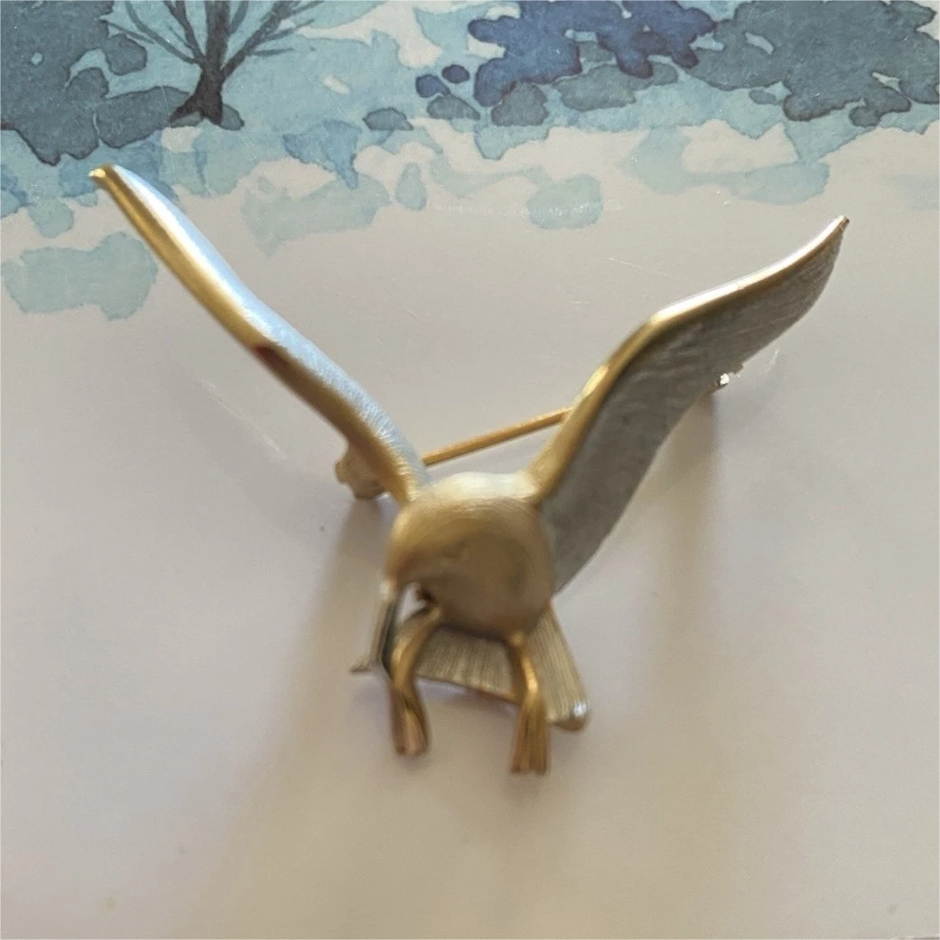 Gold & Silver-Tone Metal Bird Brooch Pin, Animals & Insects Theme