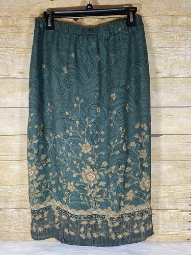 Vintage SUSAN BRISTOL Green Floral Paisley Midi Skirt Petite 14 - Picture 2 of 8