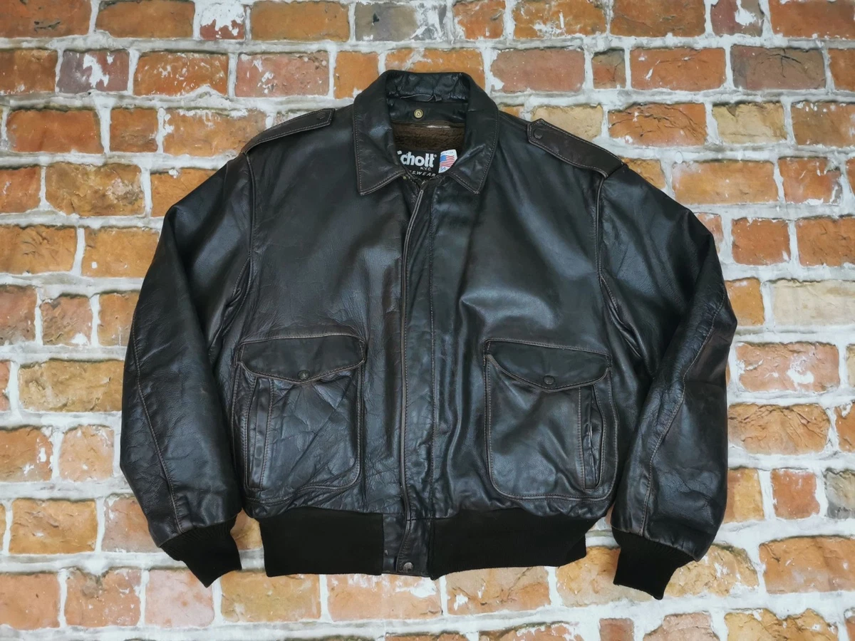 SCHOTT Ee.uu. N.y. C. Vintage A2 Piloto Volantes Chaqueta de Cuero Marrón T: 54