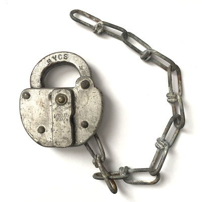 Vintage NYCS New York Central Railroad Slaymaker Padlock w/ Chain 1964 ~ NO KEY