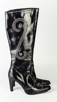 Vero Cuoio Pollini Women's Leather Studded Knee-High Black Boots size EU 37