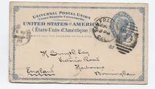 1887 San Francisco CA to england postal card UX6 [6525.1218]