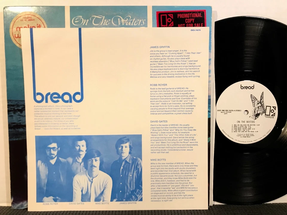 BREAD On The Waters LP ELEKTRA EKS-74076 STEREO DJ PROMO 1970 Rock Bio Insert Foto 2 de 3