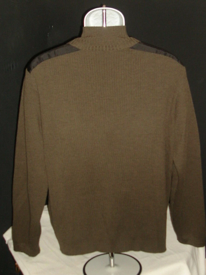 HUGO BOSS DK BROWN/BLACK TRIM 100% WOOL 1/2 ZIP TIGHT KNIT L/S SWEATER SZ. L - Image 4 of 4