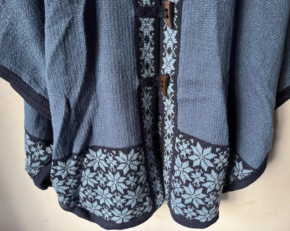 Womens Soft Warm Alpaca Wool Blend Knitted Cape Coat Poncho Flowers Design - Image 3 of 4