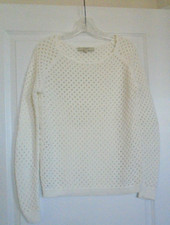 Ann Taylor LOFT White Boat Neck Cotton Crotchet Long Sleeves Sweater Size Small
