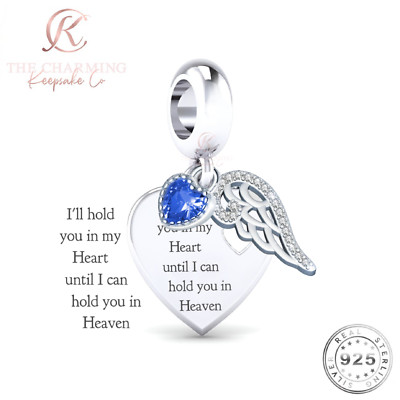 Engelsflügel Anhänger 925 Sterling Silber - I'll hold you in my Heart - blau oder rosa