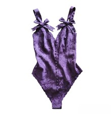 Vtg Victoria's Secret Gold Label Lingerie S Bridal Teddy Purple Bodysuit New