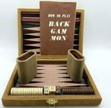 Backgammon Travel Game Magnetic 2 Languages Corduroy Complete Sturdy Vtg