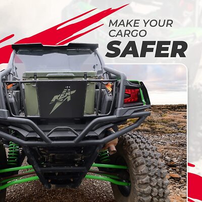Black Cargo Barricade For 2020-2024 Kawasaki Teryx KRX 1000 - Rear Bed Enclosure, Steel, Fits 32" Tire & Cooler
