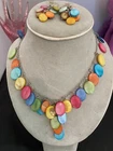 VTG 2000’s Multi-Color SHELL NECKLACE & PIERCED EARRINGS - COSTUME JEWELRY