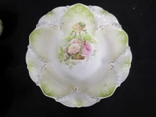 ANTIQUE  RED STAMP  R. S.  PRUSSIA  10 1/2" BOWL  -   BASKET OF ROSES  PATTERN 2