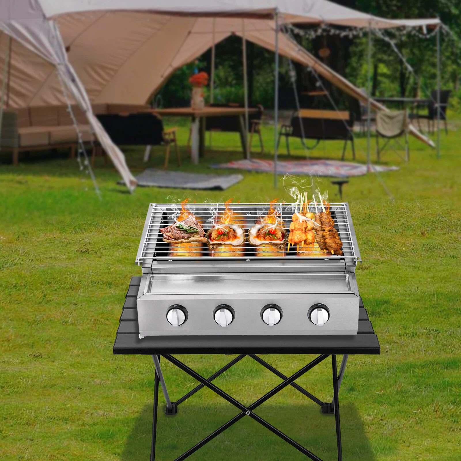 Profession Portable Stainless Steel Smokeless BBQ Grill Ceramic 4 Burners US