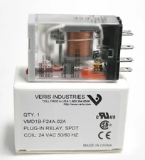 VERIS INDUSTRIE VMD1B-F24A-02A 15A 277AC 28DC Plug in Relay C/W socket Lot of 10