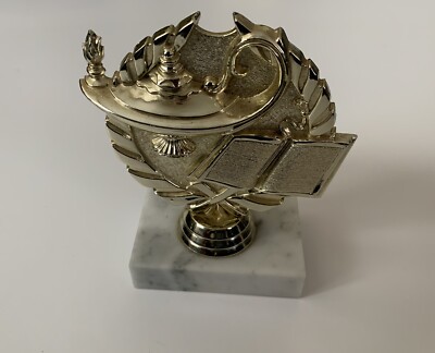 5 Inch Tall Gold Lamp of Knowledge Award on Marble Base 2''x2''x¾''