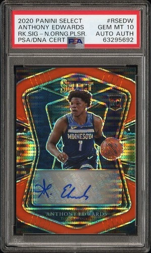 2020-21 Select Anthony Edwards RC Signature Auto Neon Orange Prizm /30 PSA 10