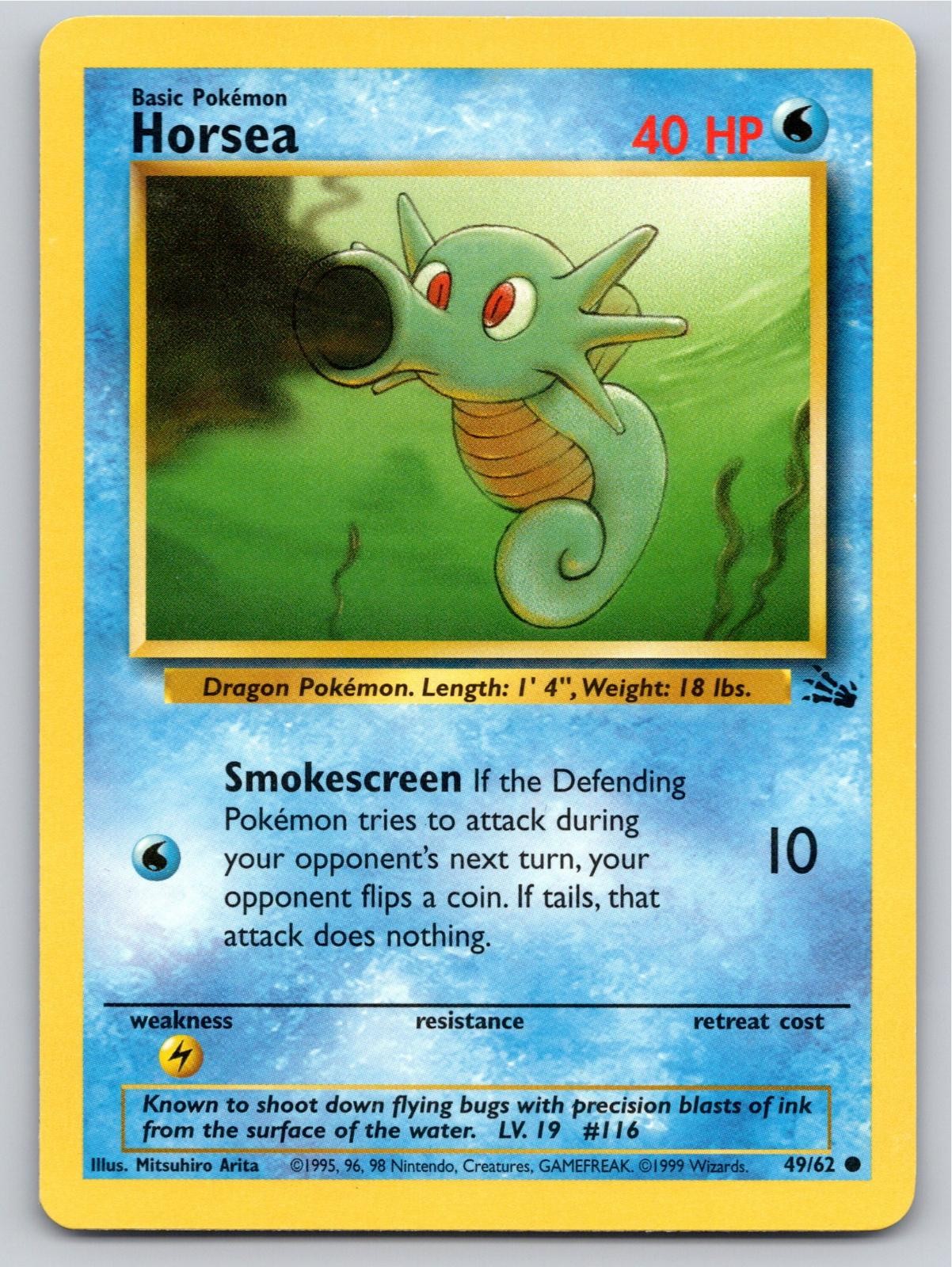 1999 POKEMON FOSSIL HORSEA 49/62 UNLIMITED C NM A97109 FREE S&H