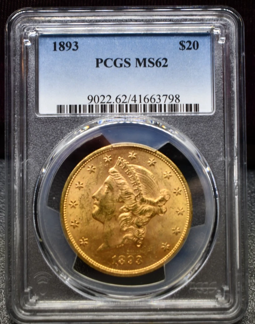 1893 US $20 Liberty Double Eagle Gold PCGS MS62
