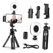 Vlogging Kit for iPhone/Android with Wireless Mic, Light  Tripod Matte Black