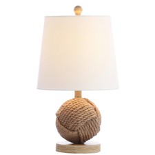 18" Natural Monkey Fist Rope Ball LED Table Lamp, Coastal Nautical Iron and R...