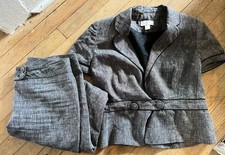 Ann Taylor Loft Linen Grey 2 Piece Short Sleeve. Pants Suit Sz 6P. Mended Pants