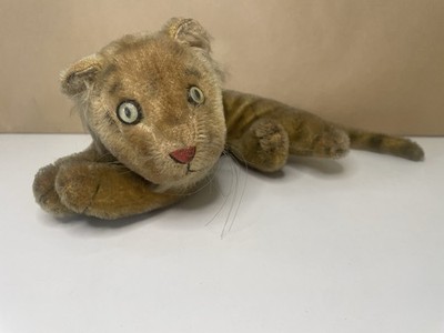 Vintage um 1950 Tiger liegend weiches Plüsch Mohair Spielzeug. evtl. Steiff 8''