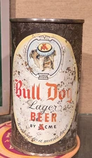 1950s ACME BULL DOG FLAT TOP BEER CAN SAN FRANCISCO CALIFORNIA OPEN & EMPTY