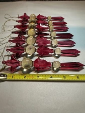 Handmade Solid Glass Red Fleur De Lis Icicle Drops  Christmas Ornaments Set Of 7