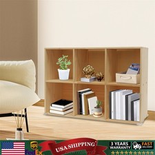 6 Cube Storage Organizer Solid Wooden Bookcase Display 2 Tier Shelving Bookshelf