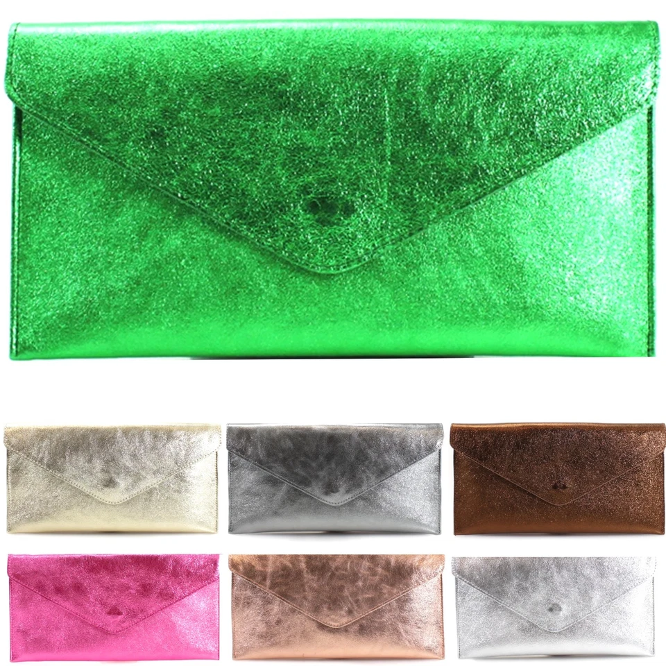 Women's Shiny Genuine Leather Clutch Bag Ladies Evening Party Envelope Handbag - Image 1 of 1