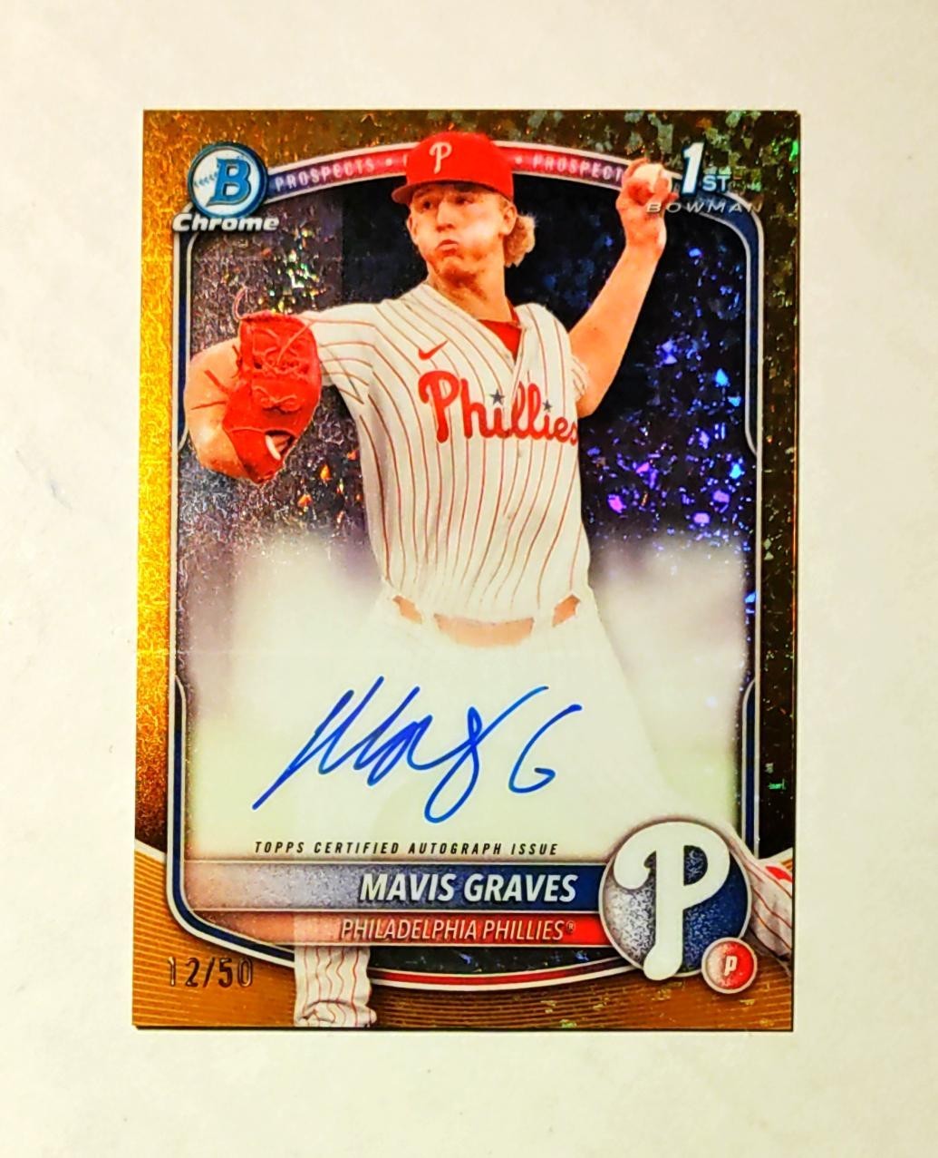 Mavis Graves 2025 1st Bowman Chrome AUTO GOLD Mini-Diamond REFRACTOR 12/50 RC O6