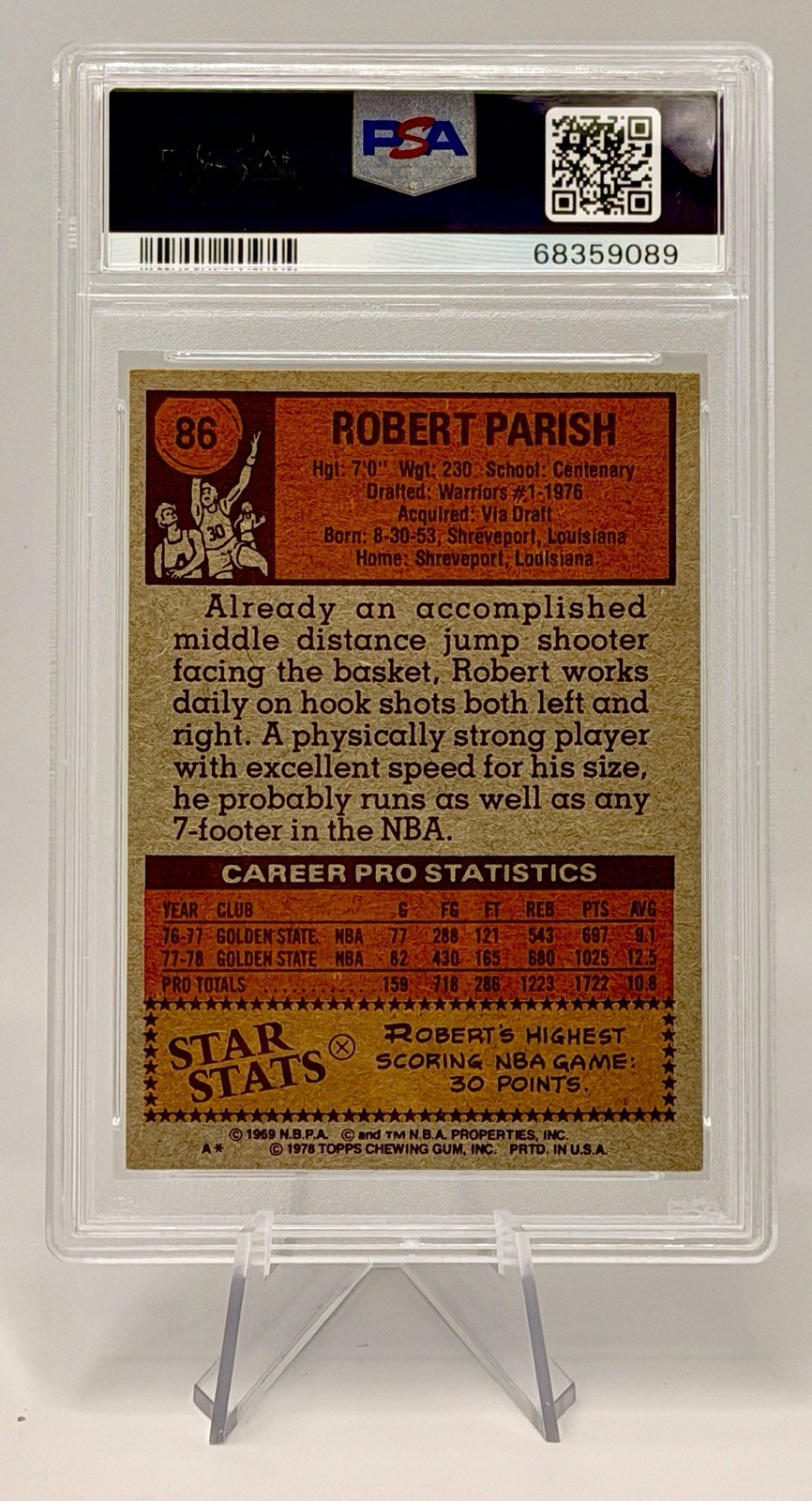 1978 Topps Robert Parish #86 Golden State Warriors PSA 6 EX-MT Vintage HOF view 2