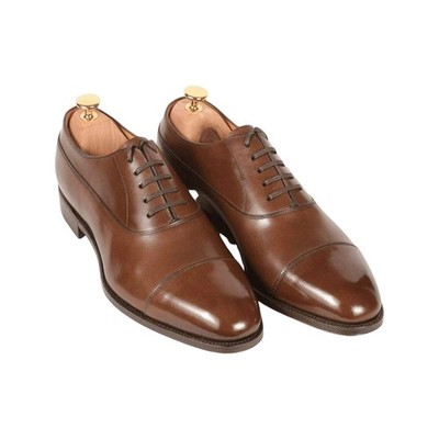 Handmade Cap Toe Oxford Lace Up Brown Genuine Leather Dress Office Shoes For Men