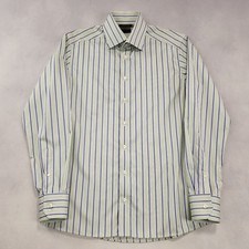 ETON Dress Shirt Mens Size 16 Blue Green Striped Cotton Long Sleeve Wrinkle Free