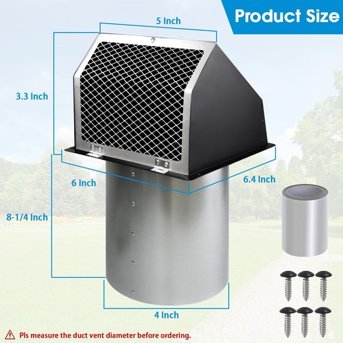 4" Dryer Vent Cover for Exterior Wall, Exhaust 4 Inch, Black - 第 2/8 張圖片