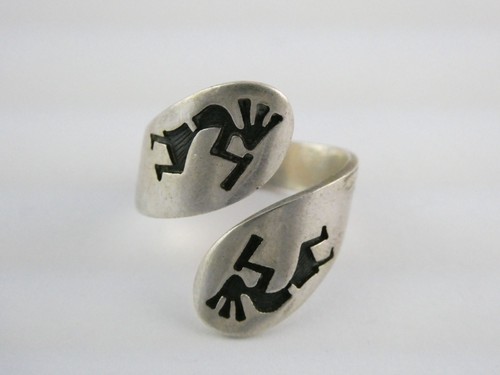Vintage NA Hopi GP Broken Arrow Mark Sterling Silver Kokopelli Bypass Ring Sz 9