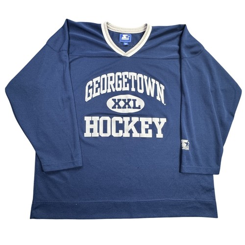 Georgetown Starter Hockey Jersey Mens XXL Blue Vintage V Neck Mesh Long Sleeve