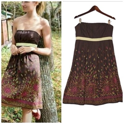 anthropologie brown strapless dress By Anthropologie Strapless Belted Midi Dress