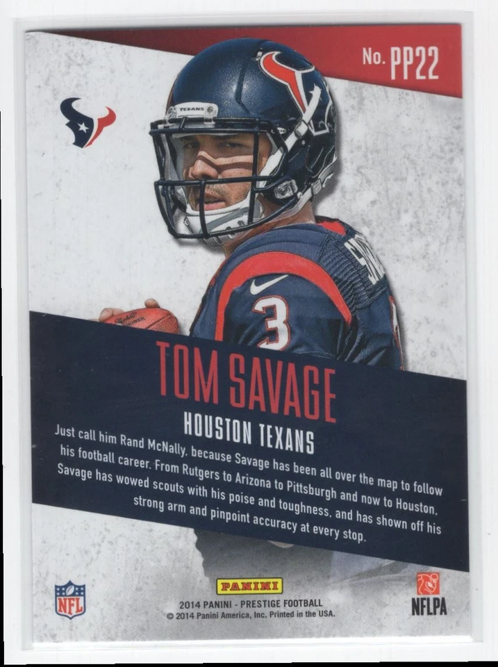 2014 Panini Prestige Prestigious Picks Tom Savage Rookie Houston Texans #PP22 - Image 2 of 2