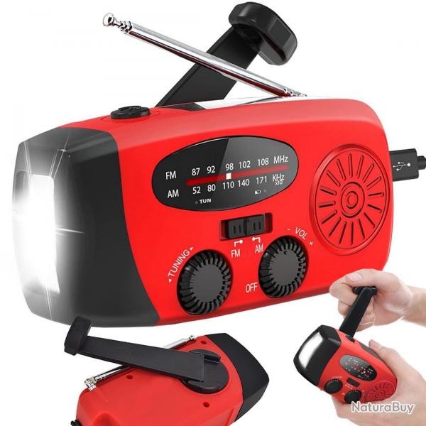 Radio Dynamo Lampe Torche Rechargeable Solaire AM/FM Outils Urgence