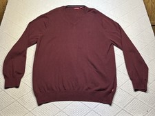 IZOD Sweater Men's XL Burgundy V-Neck Long Sleeve Pullover 100 Cotton A1