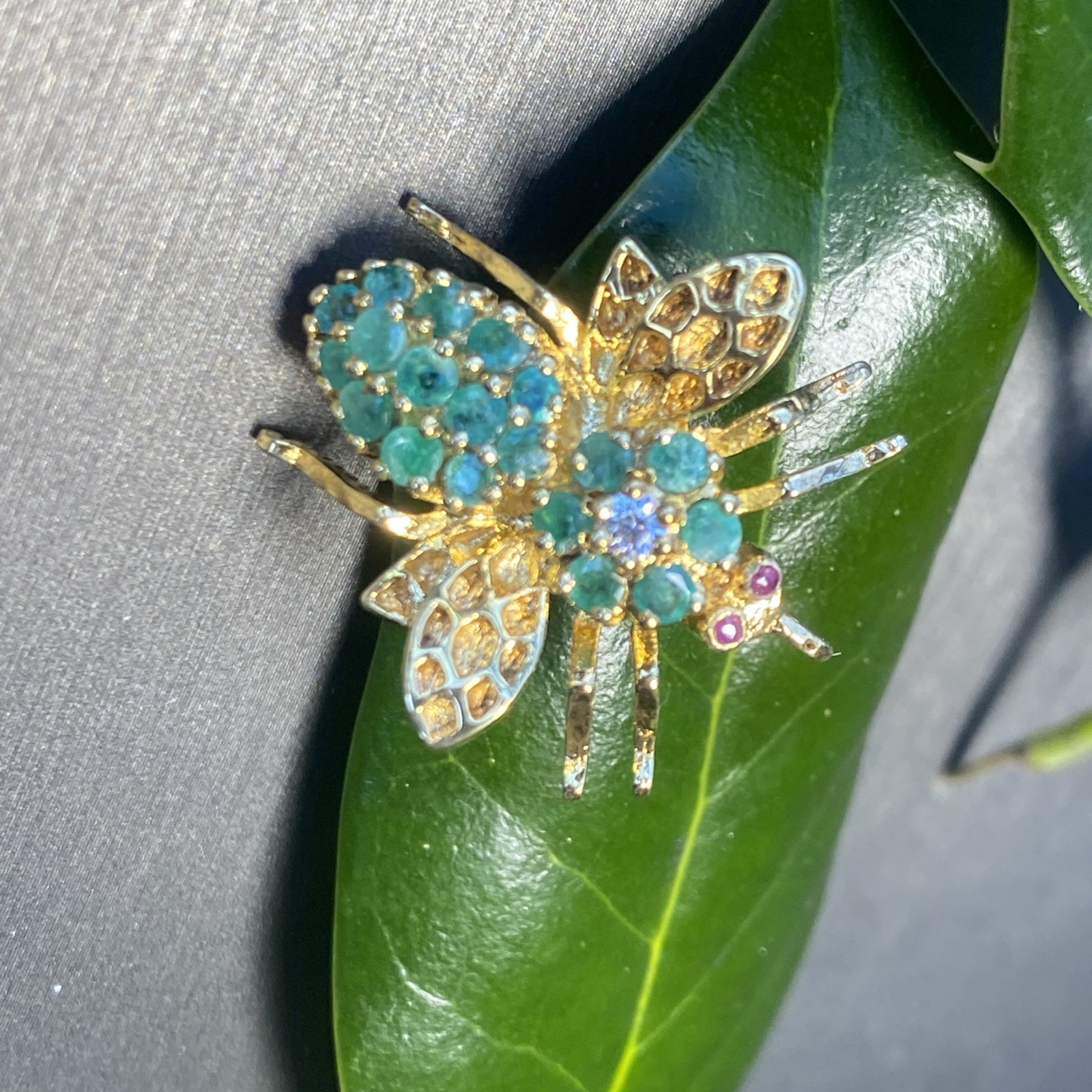 Victorian Diamond Emerald Ruby Antique Insect Fly… - image 9