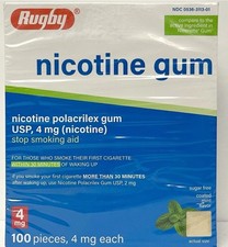 Rugby Nicotine Polacrilex Gum 4mg Sugar Free Coated Mint Flavor 100 Pieces